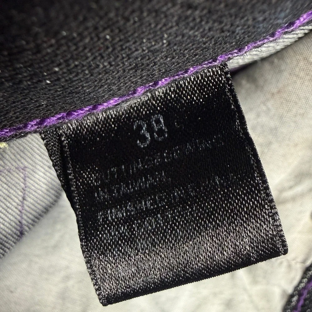 PJ Mark Jean Shorts Mens 38 Black Purple Stitch Jorts Y2K Baggy Hip Hop Skater